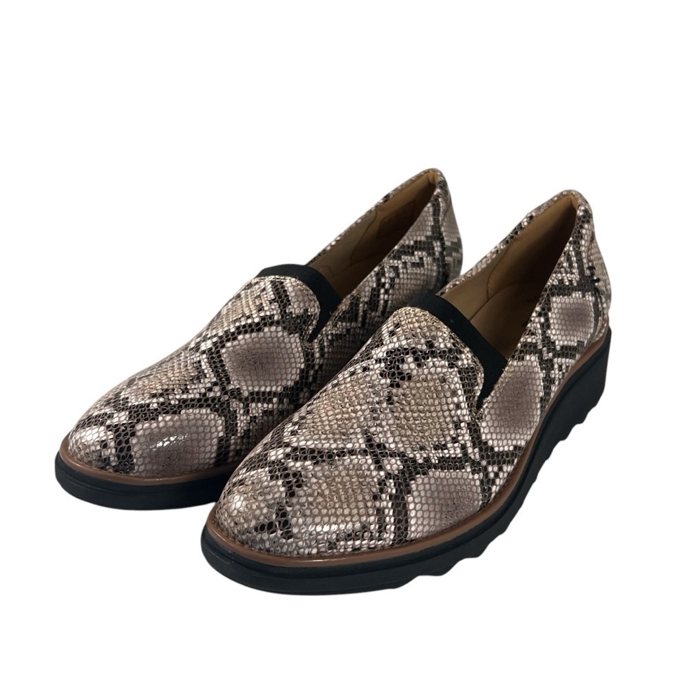 Clarks Shoes Womens 9.5 Sharon Dolly Brown Snake Slip On Loafer Comfort Casual